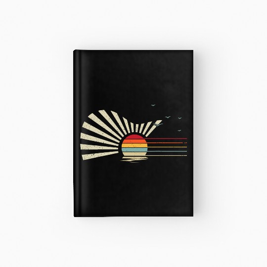 Retro Sunset Acoustic Guitar Nature Birds Sea Hardcover Journal