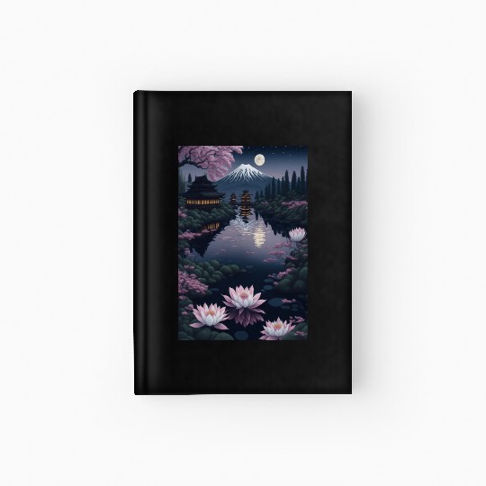 Asia Landscape by night Serene Mount Fuji Hardcover Journal