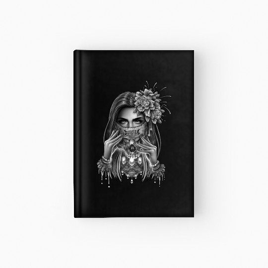 skull mask and peony flower Hardcover Journal