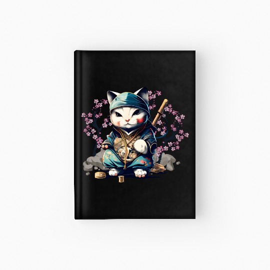 Samurai Cat Anime Kawaii Japanese Style Hardcover Journal