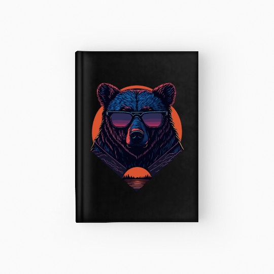 Synthwave Bear with sunset Hardcover Journal