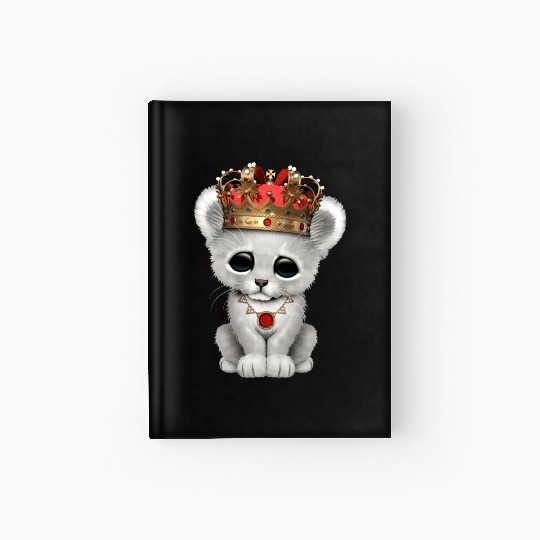 Cute Royal White Lion Wearing Crown Hardcover Journal