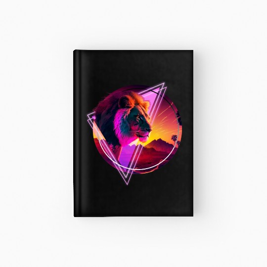 Synthwave desert Lion Hardcover Journal