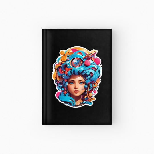 Psychedelic girl with multi color hair. futuristic Hardcover Journal