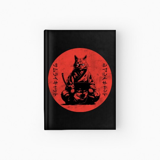 Wise Calm Vintage Retro Japanese Kitty Samurai Cat Hardcover Journal