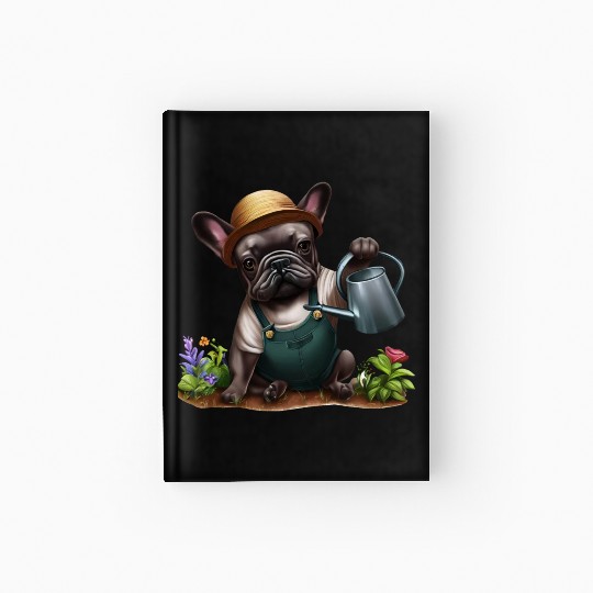 Frenchie Playing in the Garden Hardcover Journal
