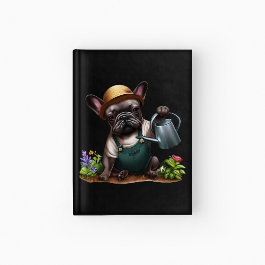 Frenchie Playing in the Garden Hardcover Journal