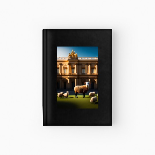 sheep in baroque armor in front of palace made of Hardcover Journal