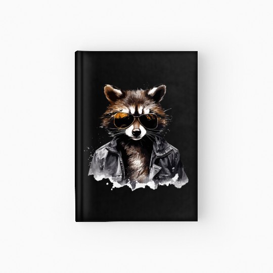 Cool raccoon in black jacket Hardcover Journal