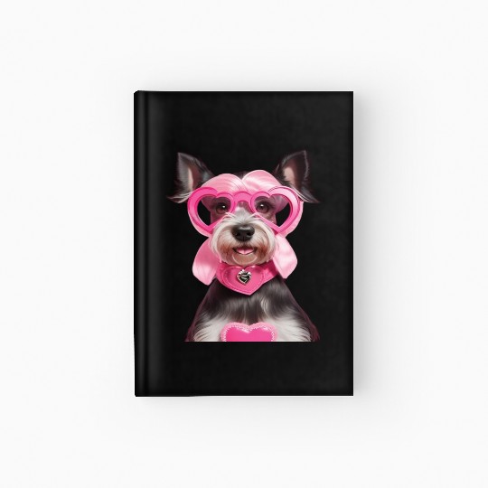 Schnauzer wearing Pink & Silver Heart Hardcover Journal