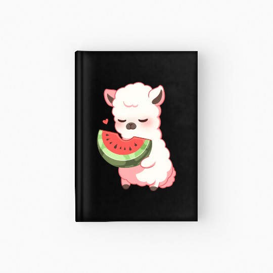 Adorable Kawaii Llama Savoring Sweet Watermelon Hardcover Journal