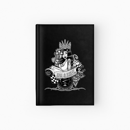 Pin up, Hot rod and Speedometer, black and white Hardcover Journal