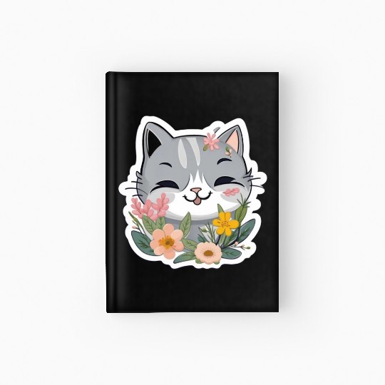 Cat and Flowers Hardcover Journal