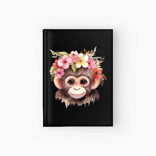Monkey Chimpanzee Jungle Animal Boho Floral Ape Hardcover Journal