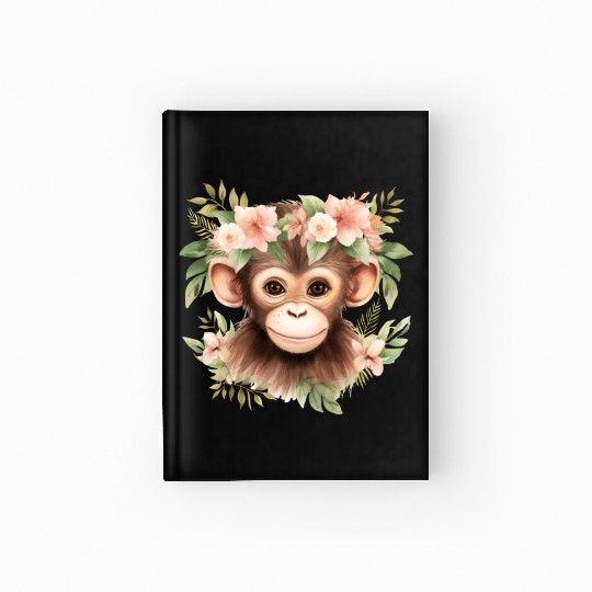 Monkey Chimpanzee Jungle Animal Boho Floral Ape Hardcover Journal
