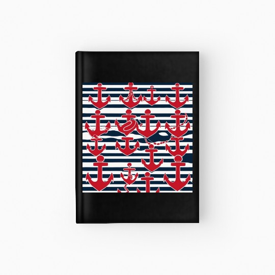 classic nautical horizontal white and navy blue Hardcover Journal