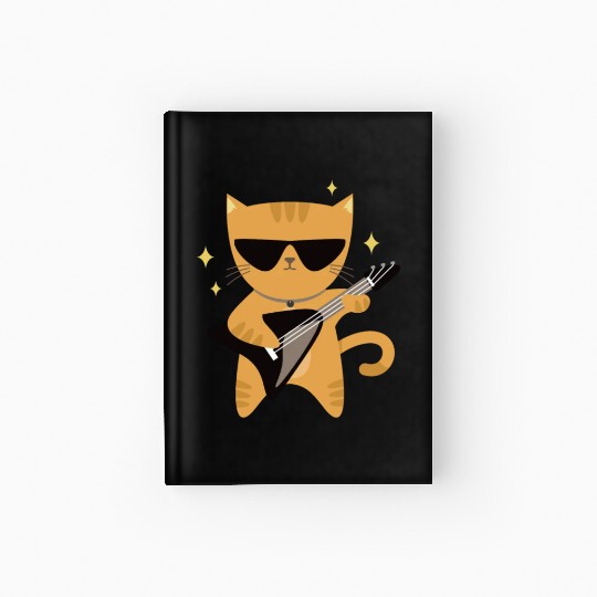 Rock Cat Playing Guitar - Funny Guitar Cat Hardcover Journal