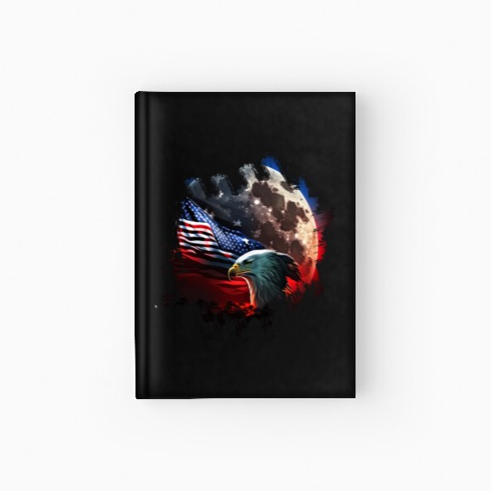 America eagle under Moon with American Flag Hardcover Journal