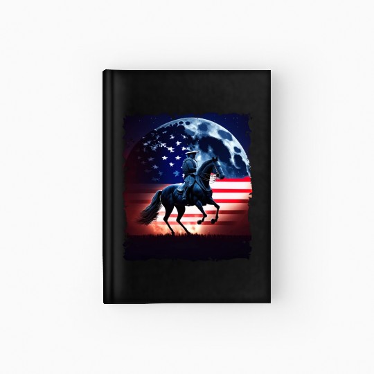 America horse under Moon with American Flag Hardcover Journal