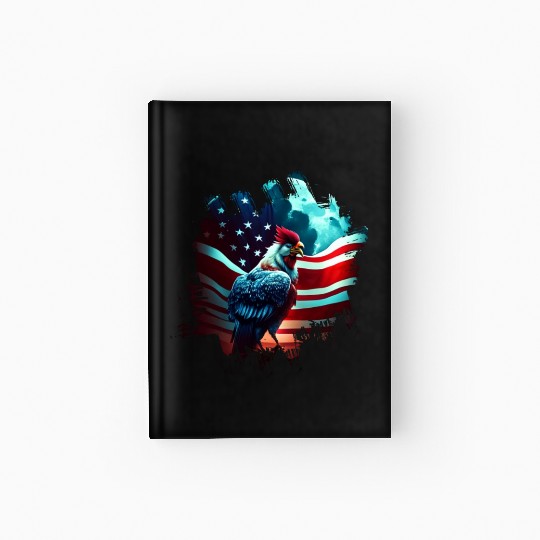 America chicken under Moon with American Flag Hardcover Journal