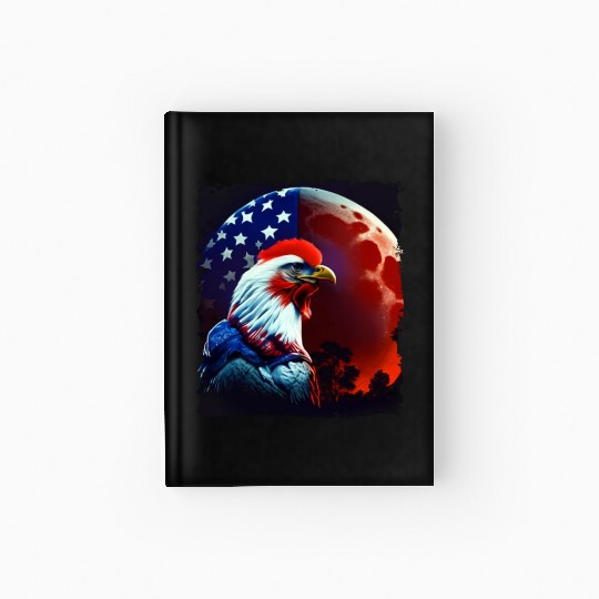 America chicken under Moon with American Flag Hardcover Journal