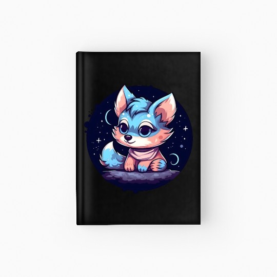 Digital Art Fox Sitting on Rock Crescent Moon Hardcover Journal