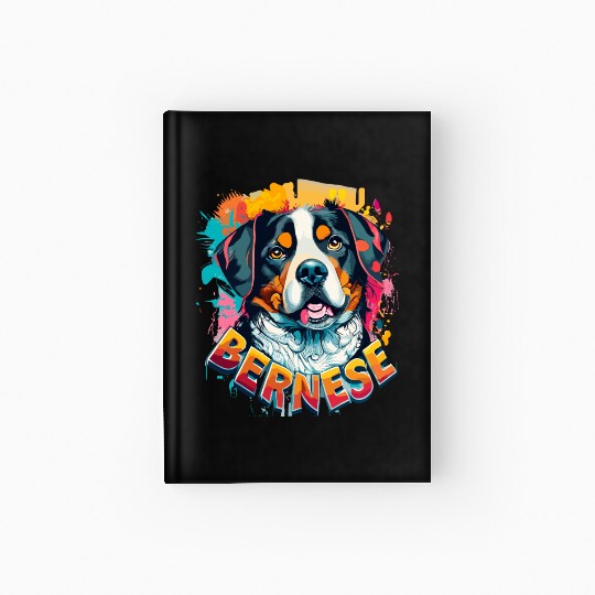 Bernese Mountain Dog Head Vibrant Color Splash Hardcover Journal