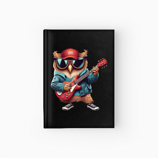 Funny Cute bird playing guitar Hardcover Journal