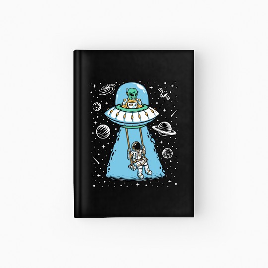 Astronaut and Alien Playing Together In Space Hardcover Journal