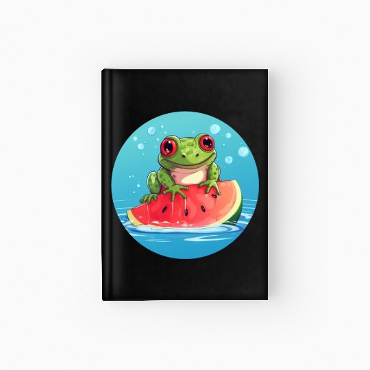 Frog on watermelon in the sea Hardcover Journal