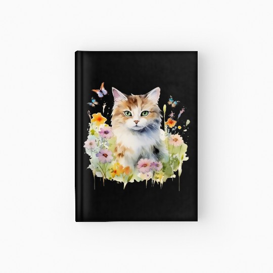 CAT Watercolor Flowers Butterflies Hardcover Journal