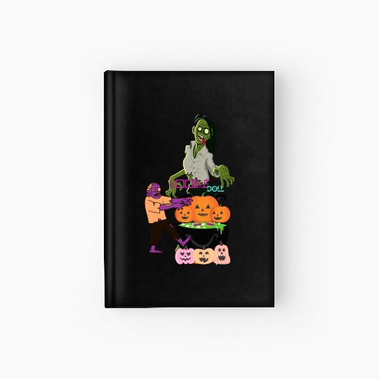 Zombie on Zombie Boobie doll over pumpkin potion Hardcover Journal
