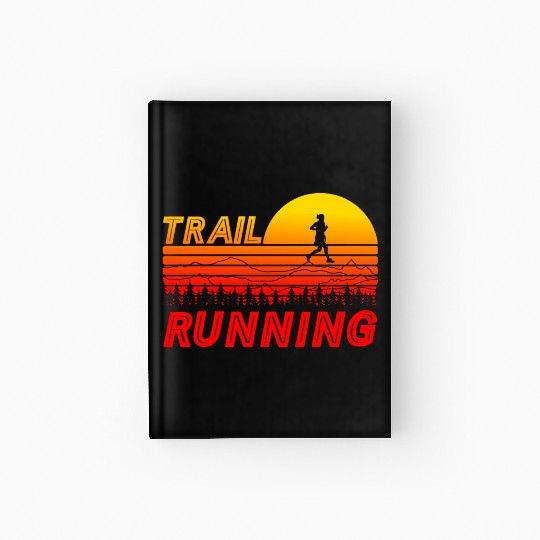 Trail running in orange sunset with mountains Hardcover Journal