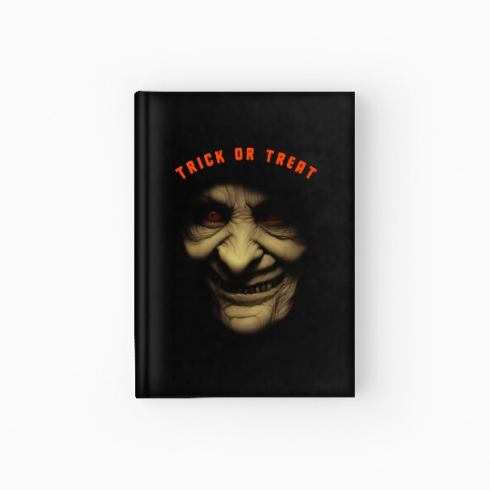 Trick Or Treat - Scary Halloween Old Witch Face Hardcover Journal