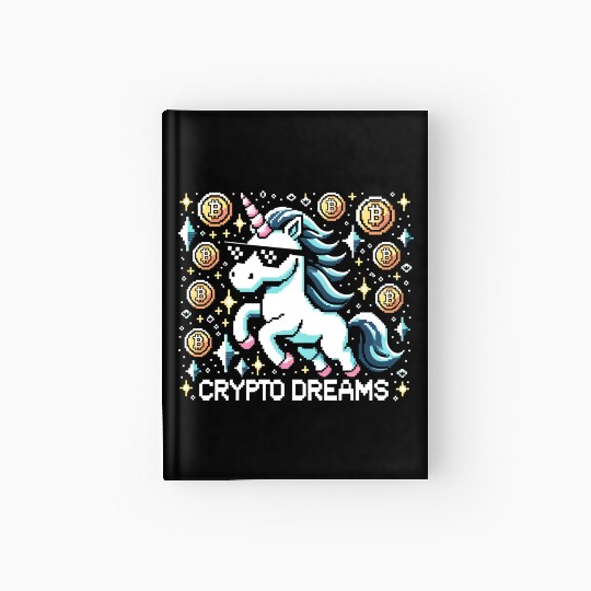 Crypto Dreams - 8-bit Unicorn Amidst Digital Coins Hardcover Journal