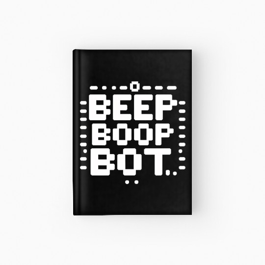 Beep Boop Bot - Retro 8-bit Robot Typography Hardcover Journal