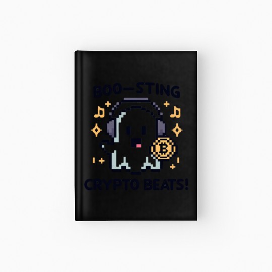 Quirky 8-Bit Ghost with Crypto Beats - Halloween Hardcover Journal