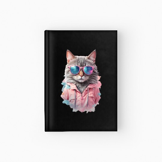 Modern Chic Cat In Pink Pastel Color Hardcover Journal