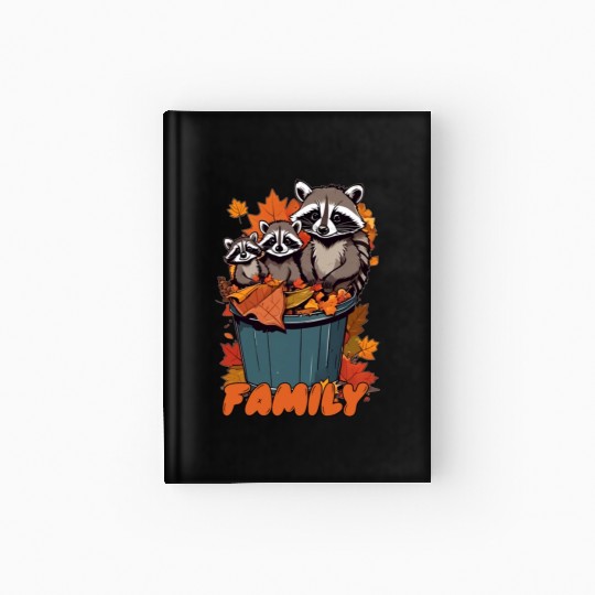 Autumn Trash Bin Adventure - Cute Raccoon Family Hardcover Journal