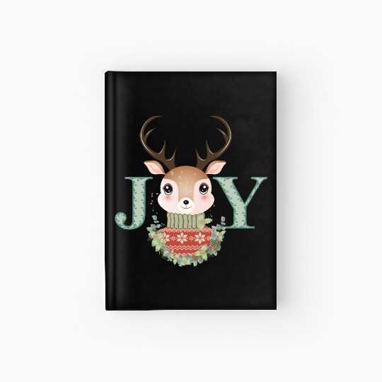 cute deer with sweater and Christmas wreath Hardcover Journal