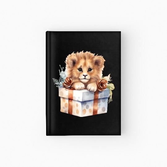 African Lion inside a Christmas gift box Hardcover Journal