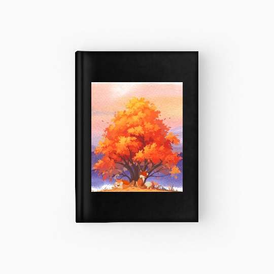 Autumn Serenity - Watercolor Foxes Under The Tree Hardcover Journal