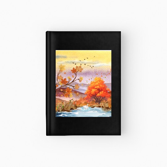 "Autumn Serenity by the Lake - Watercolor Swan" Hardcover Journal