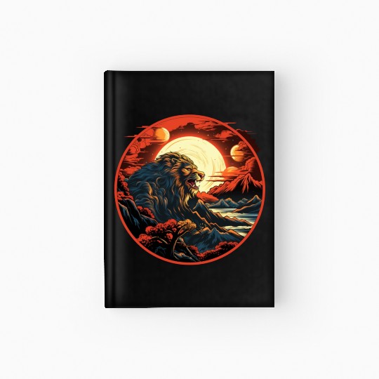 Red Japanese Style Mountain Lion Art Hardcover Journal