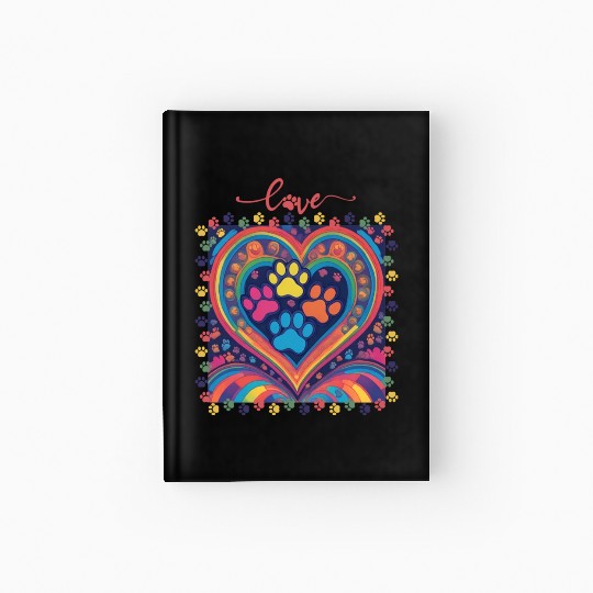 Rainbow Heart Love paw prints Hardcover Journal