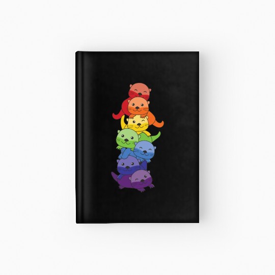 Rainbow Flag Pride Lgbtq Cute Otter Stack Hardcover Journal
