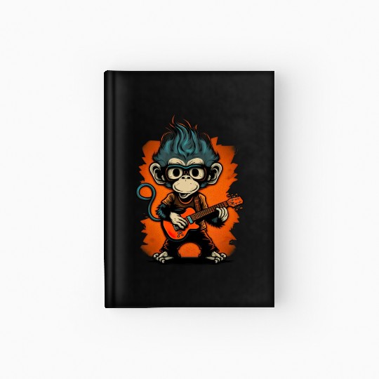Monkey Chimpanzee Playing Acousitc Rock Guitar Hardcover Journal