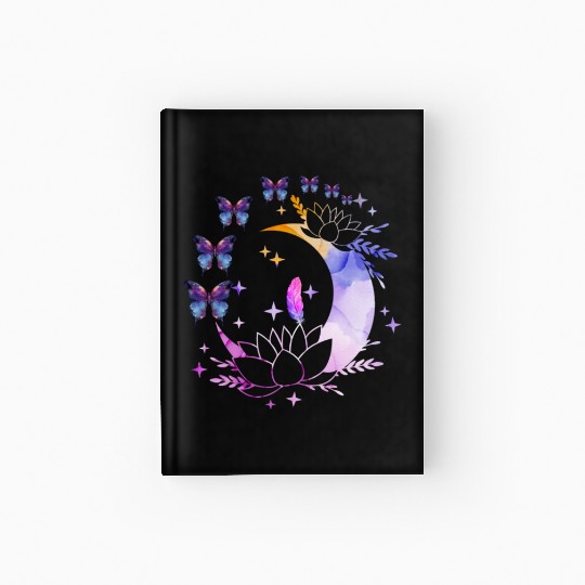 Celestial Serenity Moon, Lotus, Feather, butterfly Hardcover Journal