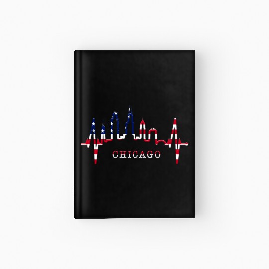 Chicago Skyline Heartbeat USA Heart I Love Chicago Hardcover Journal