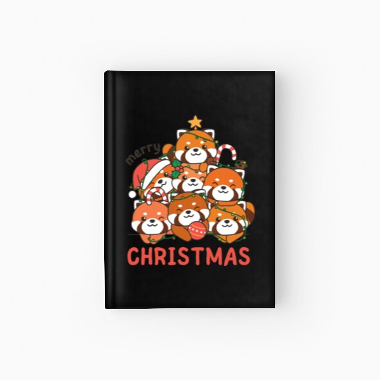 Red Panda Christmas Tree Merry Christmas Hardcover Journal